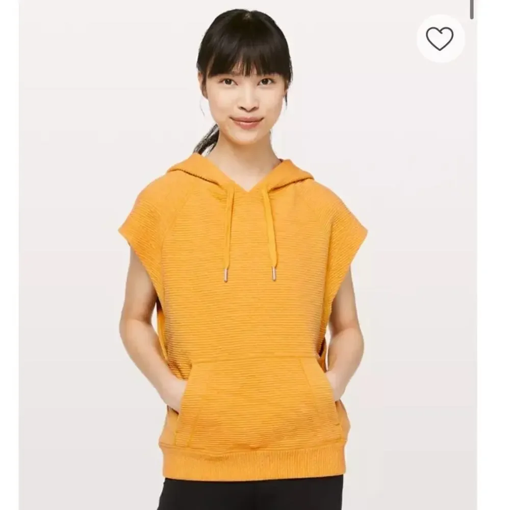 lululemon Womens Easy Going Hoodie Sleeveless Gold Hooded Size 10 Relaxed Fit